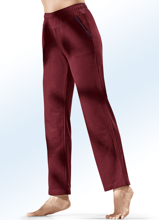 Homewear & vrijetijdsmode - Broek met decoratieve band geborduurd met glanzend draad, in Größe 018 bis 058, in Farbe BORDEAUX