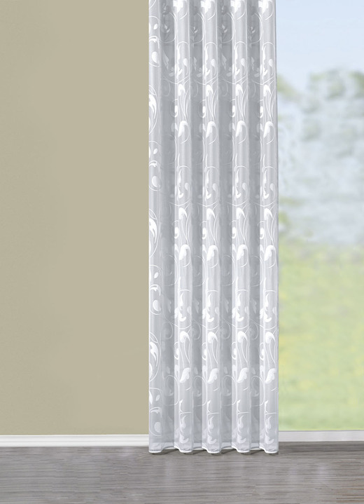 Klassiek - Licht transparant gordijn met ranken-motief, in Größe 136 (H 100 x B 300 cm) bis 219 (H 225 x B 450 cm), in Farbe WIT Ansicht 1