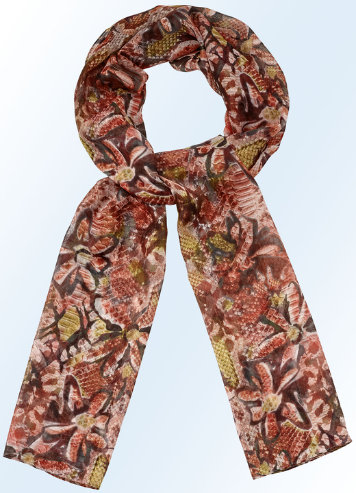 Accessoires - Sjaal met bloesem- en reptieldessin, in Farbe ZEGELROOD-MEERKLEURIG Ansicht 1