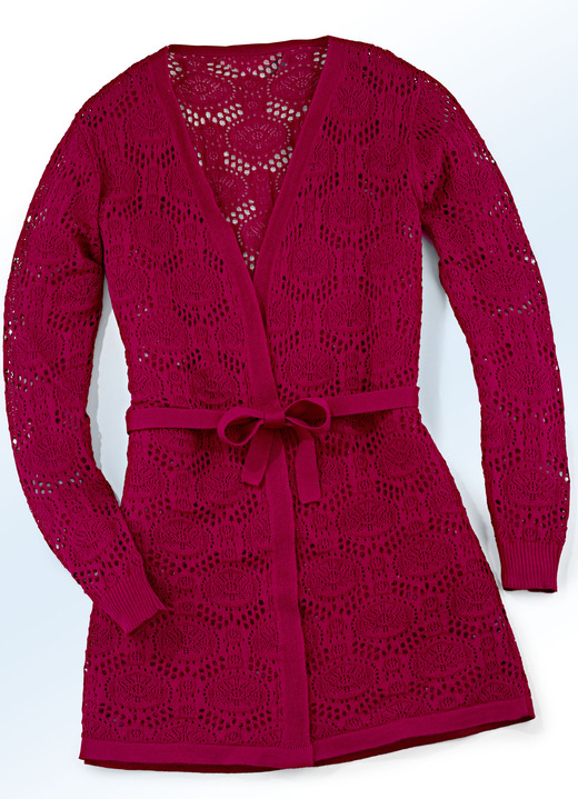 Truien & vesten - Long-Strickjacke mit Bindegürtel, in Größe 038 bis 052, in Farbe ROOD