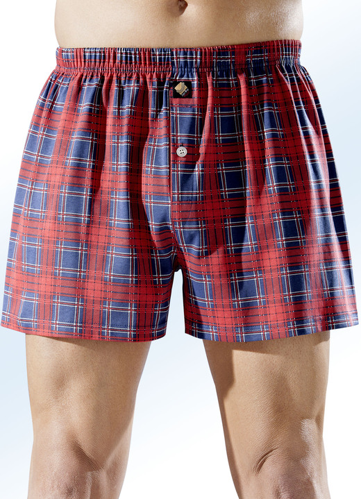 Herenondergoed - Verpakking met vier boxershorts, geruit, in Größe 004 bis 013, in Farbe 2 X ROOD-BLAUW, 2 X BLAUW-ROOD