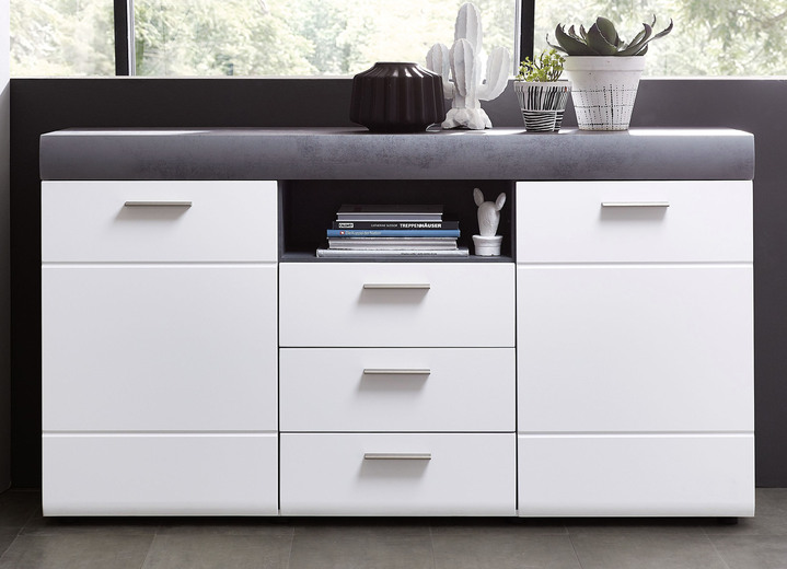 Dressoirs - Sideboard met schuiflades en deuren voorzien van een Softclose-systeem en automatisch intrekmechanisme, in Farbe wit beton Ansicht 1