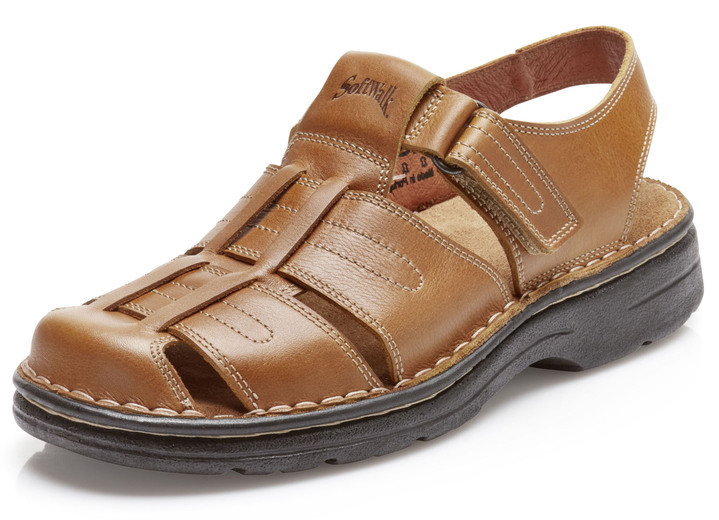 Sandalen & slippers - Sandaal met verstelbare klittenbandsluiting, in Größe 040 bis 048, in Farbe COGNAC