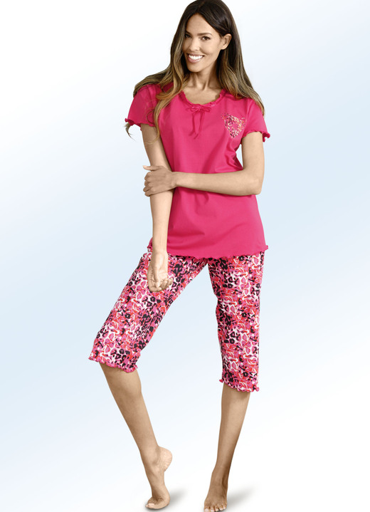 Damesondergoed - Pyjama met satijnen lint en korte mouwen, in Größe 036 bis 054, in Farbe PINK-MEERKLEURIG