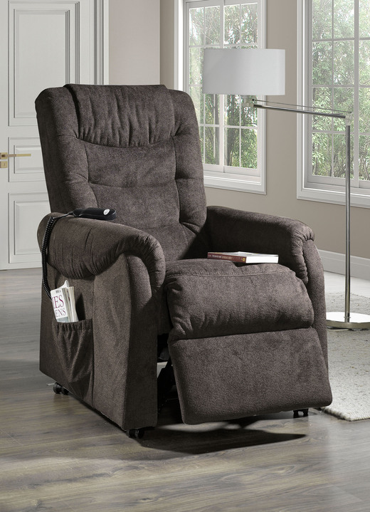 TV fauteuil / relaxfauteuil - TV-fauteuil met wielen en veerkern, in Farbe DONKERBRUIN, in Ausführung handmatig verstelbaar Ansicht 1