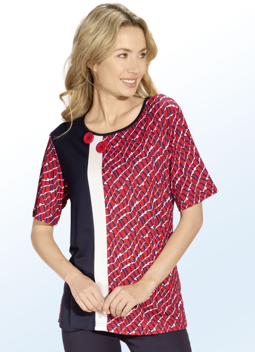 Shirts - Overhemd met all-over patroon en decoratieve knopen, in Größe 038 bis 050, in Farbe ROOD-MARINE-ECRU