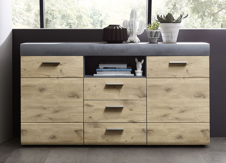 Dressoirs - Sideboard met schuiflades en deuren voorzien van een Softclose-systeem en automatisch intrekmechanisme, in Farbe EIKENGRAFIET Ansicht 1