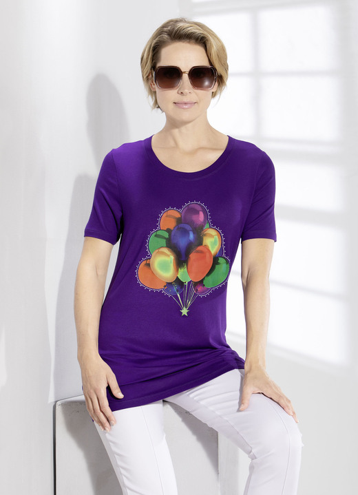 Shirts - Lang shirt met strassversiering in 2 kleuren, in Größe 038 bis 050, in Farbe PAARS Ansicht 1