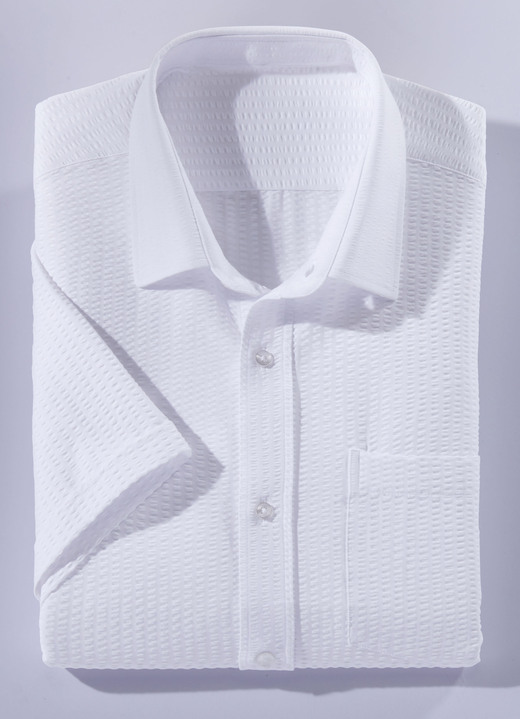 Hemden - Seersucker overhemd in 3 kleuren, in Größe 3XL (47/48) bis XXL (45/46), in Farbe WIT Ansicht 1