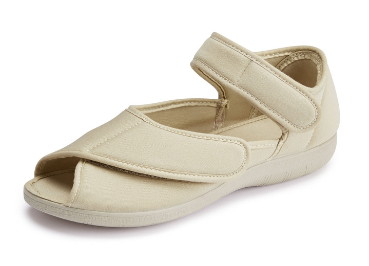 Sandalen & slippers - Klittenbandsandaal van elastisch textielmateriaal, in Größe 035 bis 041, in Farbe BEIGE Ansicht 1