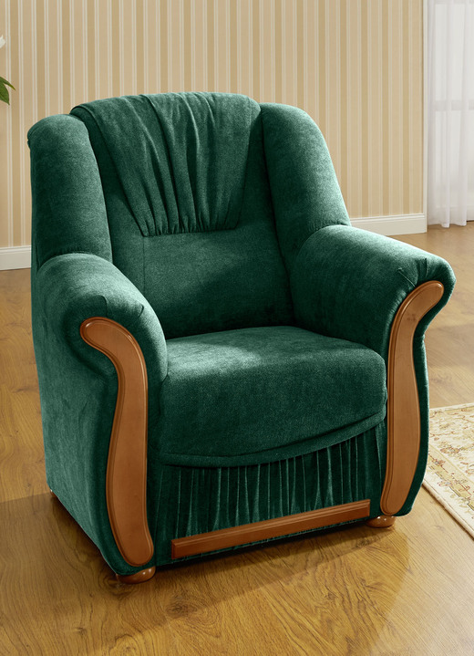 Stoel - Gestoffeerd meubel met een comfortabele, hoogpolige stoffen bekleding, in Farbe GROEN, in Ausführung Fauteuil Ansicht 1