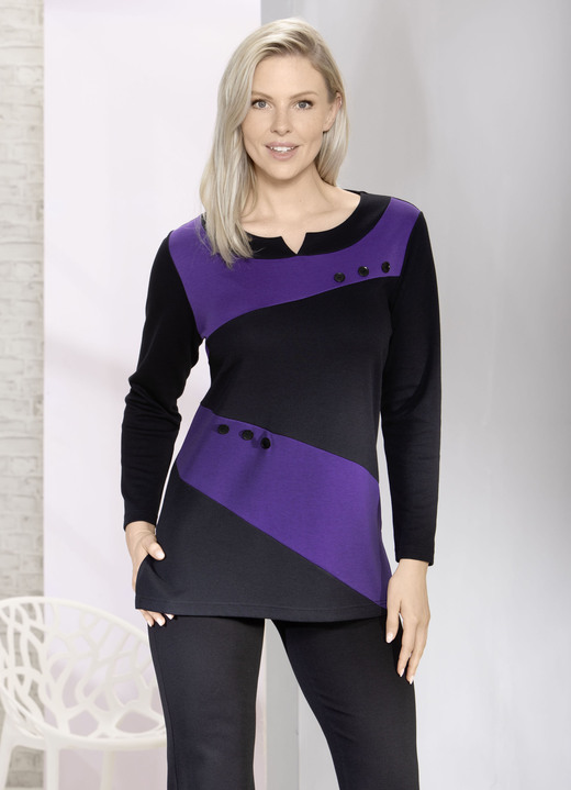 Shirts - Verfijnde sweater met V-split, in Größe 038 bis 054, in Farbe ZWART-LILA