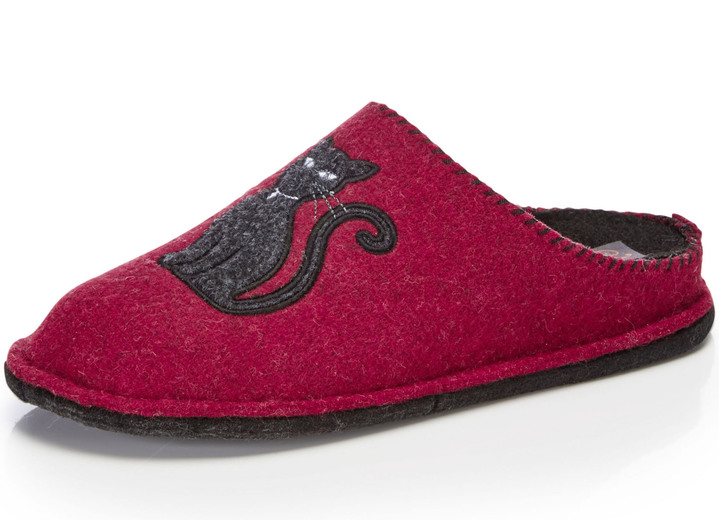 Huisschoenen - Slippers met schattige kattenapplicaties, in Größe 036 bis 043, in Farbe ROOD Ansicht 1