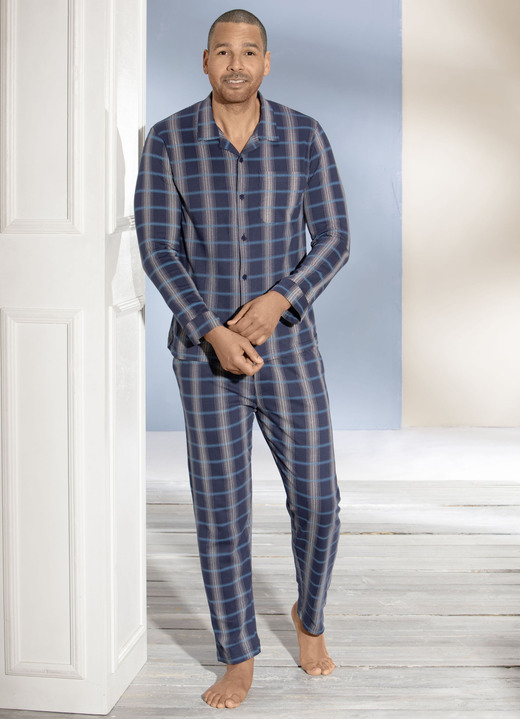 Herenondergoed - Pyjama met knoopsluiting en ruitmotief, in Größe 048 bis 064, in Farbe MARINE-ECRU