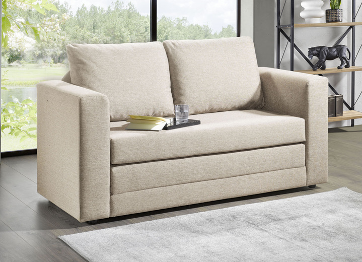 Slaap sofa`s - Slaapbank met 2 grote, zachte rugkussens, in Farbe BEIGE Ansicht 1