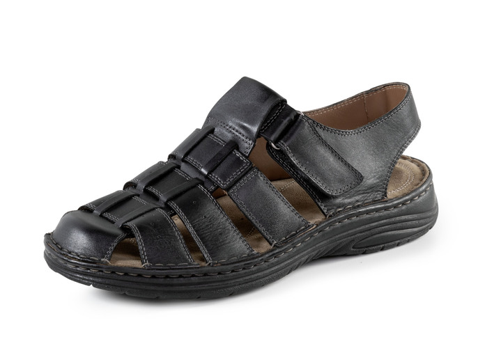 Sandalen & slippers - Sandaal van ingevet, gearceerd rundleer, in Größe 040 bis 046, in Farbe SCHWARZ Ansicht 1