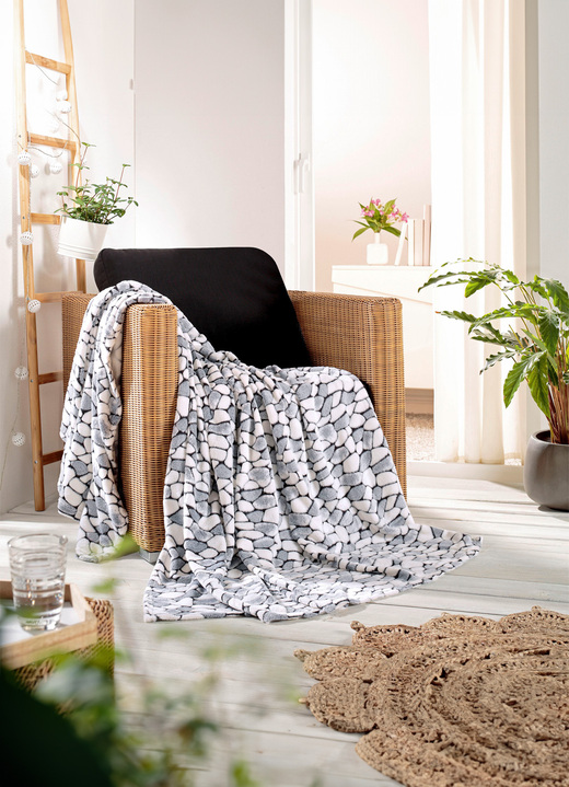 Woondekens - Supercomfortabele deken met een verfijnd steenmotief, in Größe 225 (Deken, 150 x 200 cm ) bis 235 (woondeken, 220 x 240 cm), in Farbe GRIJS Ansicht 1