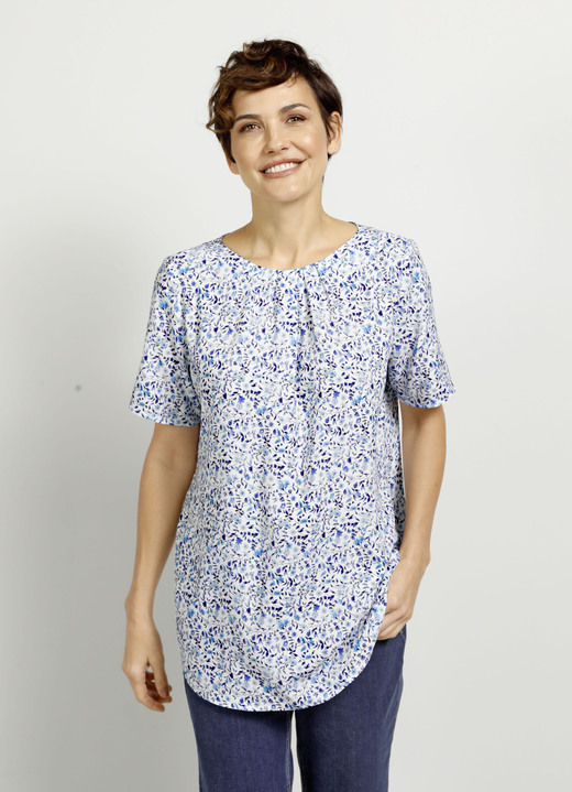 Korte mouw - Slip-on blouse met bloemenprint, in Größe 038 bis 048, in Farbe BLAU-TÜRKIS Ansicht 1