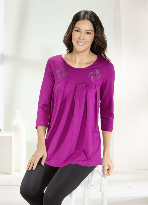 3/4-mouw - Lang shirt met decoratieve platen in 3 kleuren, in Größe 038 bis 056, in Farbe FUCHSIA Ansicht 1