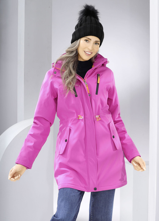 Winterjacks - Lang softshell jack, in Größe 036 bis 052, in Farbe FUCHSIA Ansicht 1