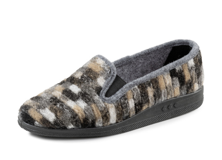 Huisschoenen - Slippers gemaakt van textielmateriaal met een patroon, in Größe 040 bis 046, in Farbe GRIJS-MEERKLEURIG Ansicht 1