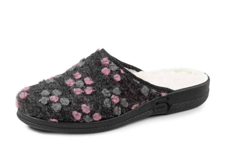 Huisschoenen - Slippers met bloemmotief, in Größe 036 bis 042, in Farbe ANTRACIET ROZE Ansicht 1