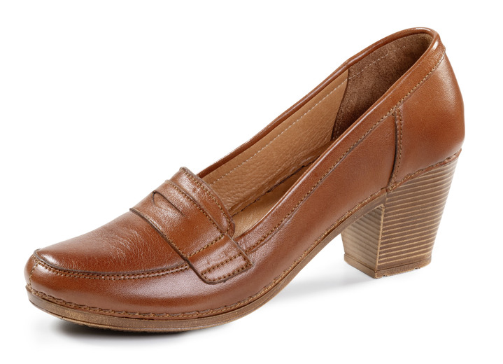 Pumps & ballerina - Gemini pumps van deels gekleurd rundnappaleer, in Größe 036 bis 042, in Farbe COGNAC Ansicht 1