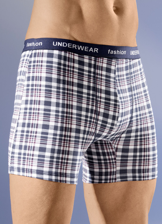 Pants & boxershorts - Set van vier broeken met elastische tailleband, in Größe 004 bis 010, in Farbe 2X MARINE-WEISS-BORDEAUX, 2X BORDEAUX-WEISS-SCHWARZ Ansicht 1