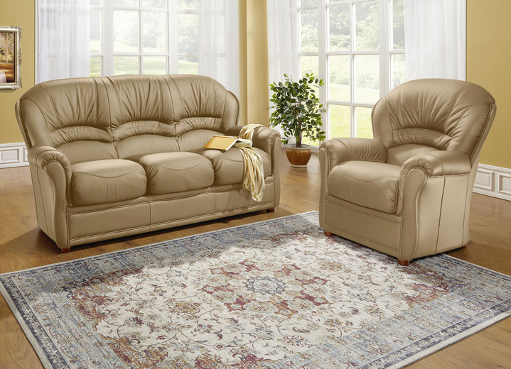 Stoel - Gestoffeerd meubilair met bekleding van echt leer, in Farbe TAUPE, in Ausführung Leren fauteuil Ansicht 1